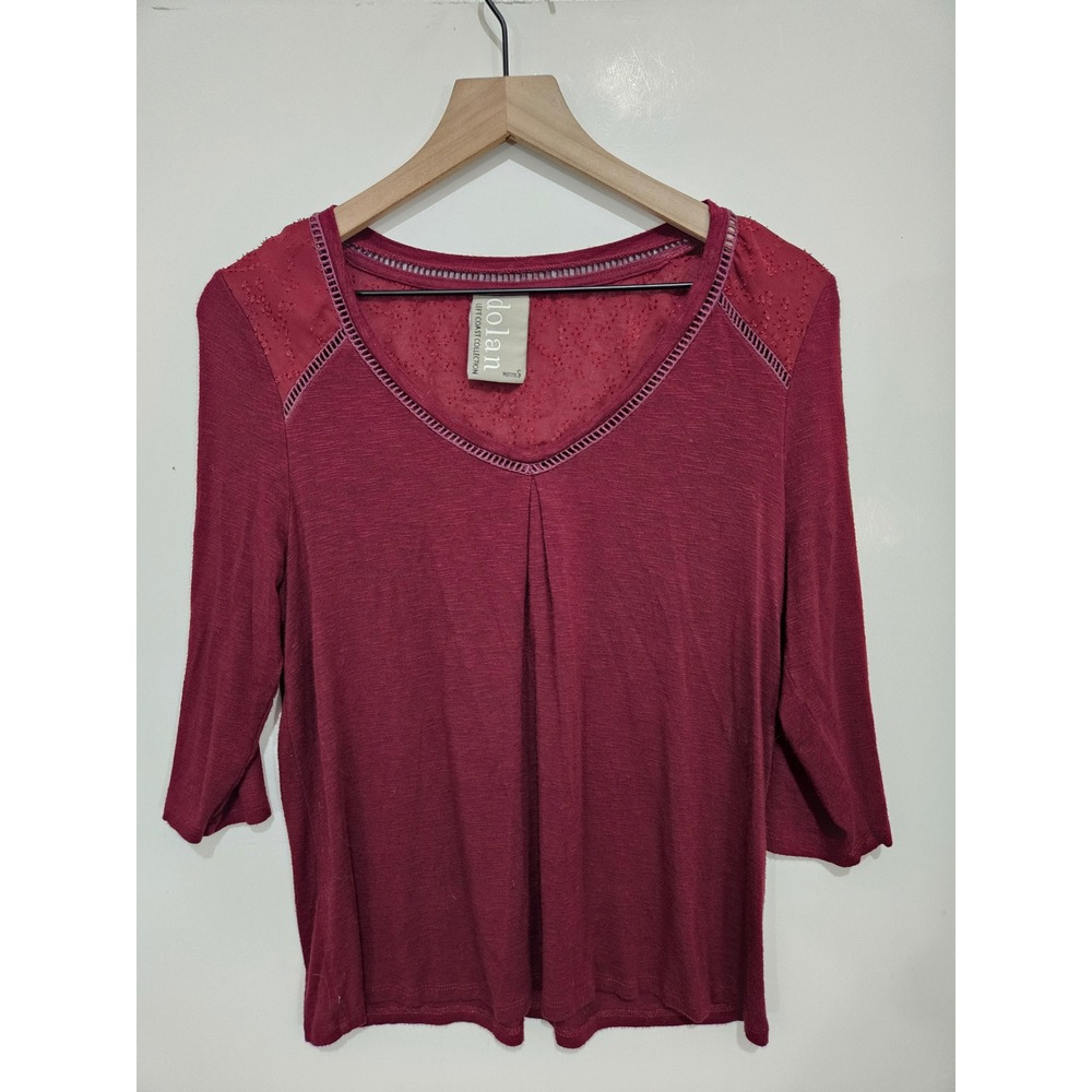 Dolan Left Coast Collection Burgundy Ladder Lace V-Neck Top Petite S